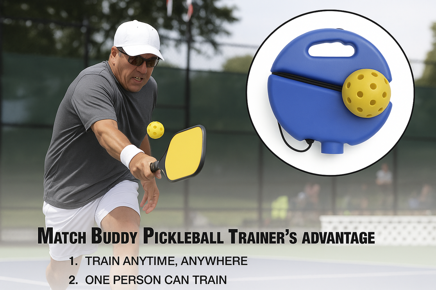 Pickleball Trainer Rebound Ball Set - Practice Ball + Base for Solo Training & Drills