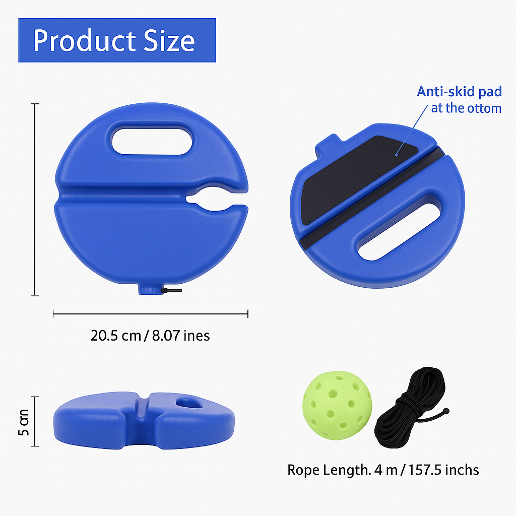 Pickleball Trainer Rebound Ball Set - Practice Ball + Base for Solo Training & Drills