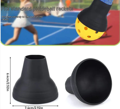 Comparison photo showing the pickleball picker next to a ball, with product dimensions